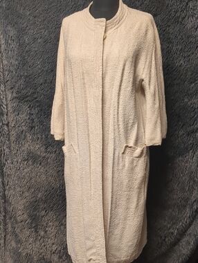 Textured Long Open Front Coatigan in Soft Cream